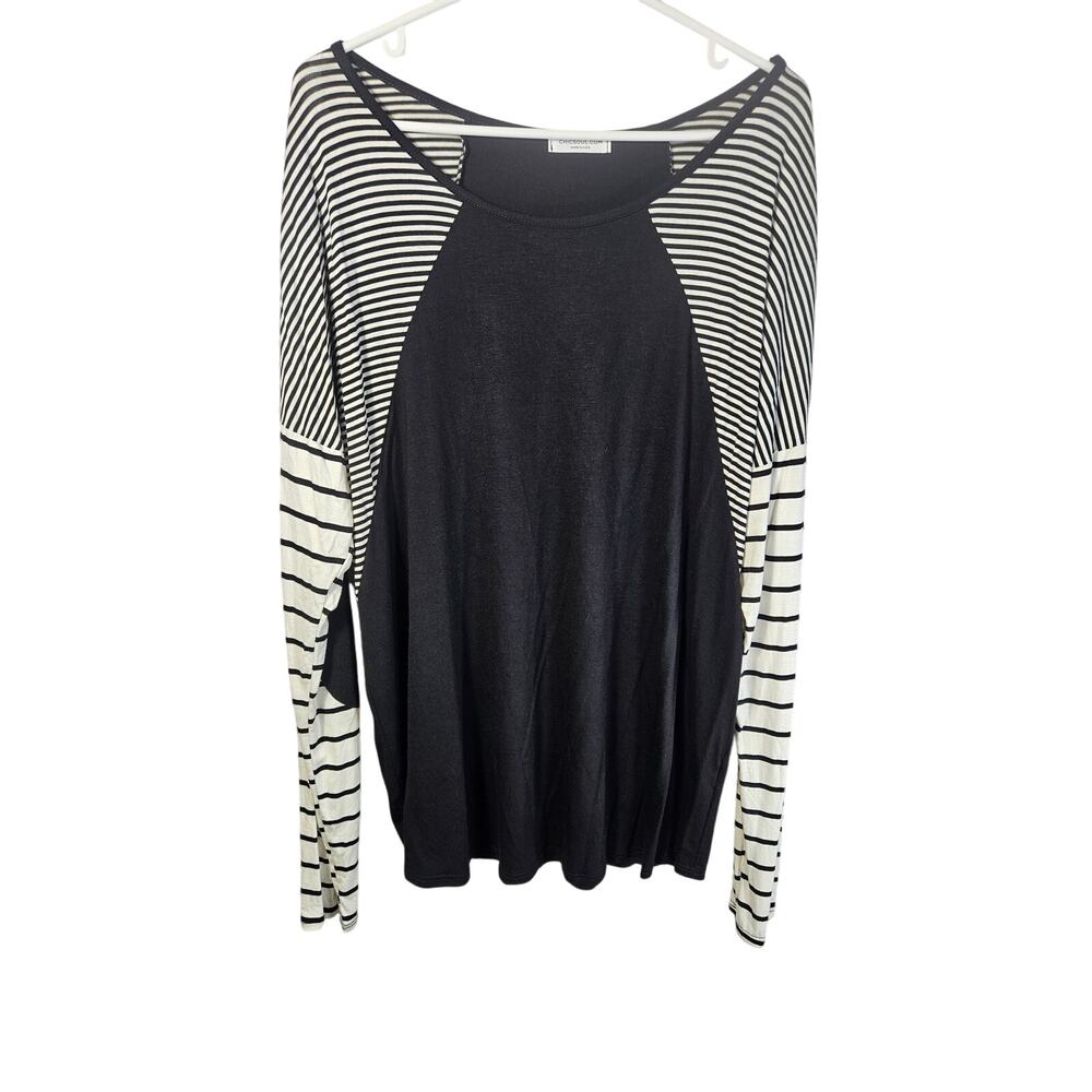 Chic Soul Black and White Striped Raglan Long Sleeve Top